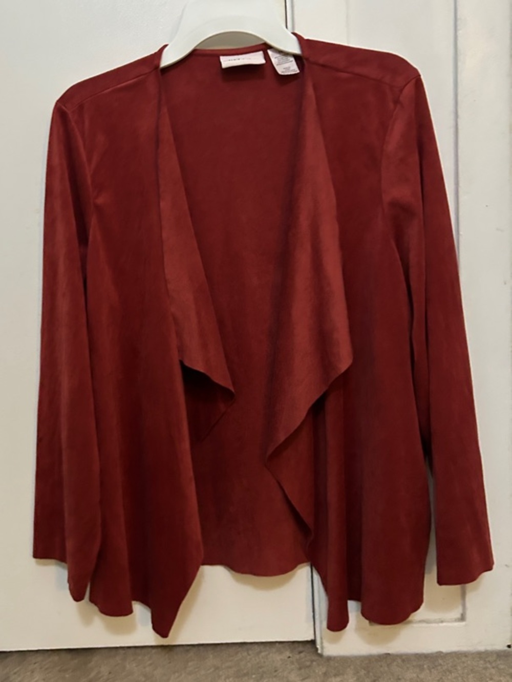 Alfred Dunner Rust Red Open-Front Drape Jacket suede like rust color or burgundy